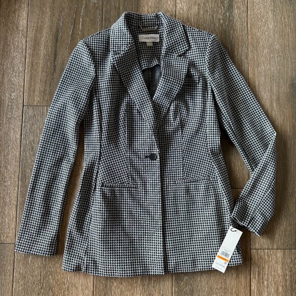 NWT Calvin Klein black/white houndstooth women's blazer size small - Picture 1 of 11